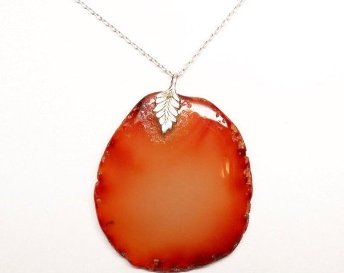 Storewide 25% Off SALE Vintage Sterling Silver Fire Sunset Agate Pendant With Sterling Silver Necklace Featuring Mesmerizing Oval Design & T