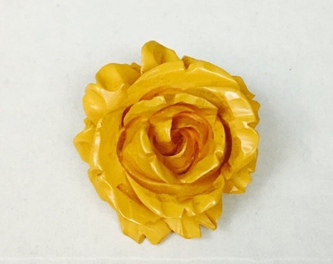 Storewide 25% Off SALE Vintage Blooming Butterscotch Rose Bakelite Brooch Pin Featuring Classical Mid-Century Design