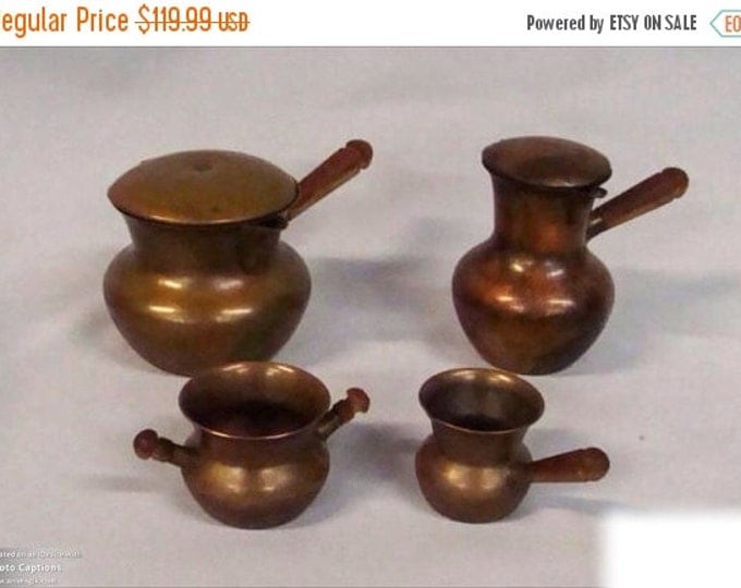 Storewide 25% Off SALE Antique Denmark Copper Coffee and Tea Service Made Of Solid Copper With Wooden Handles Perfect For Cold Winter Nights