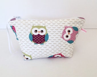 Owls & Purple Dotty Cosmetic Bag, Make Up Bag, Pouch