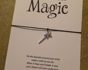 Magic wand wish bracelet, Sometimes all we need is a little magic string charm bracelet with fairy wand charm. Movie inspired quote bracelet