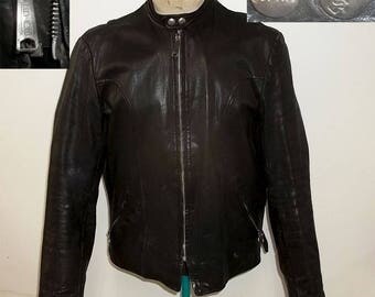Vintage ESPRIT cafe racer motorcycle leather jacket black color boyfriend size 40 clean good condition neat highly presentable
