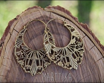 Bronze earrings. Tribal earrings ethnic style.