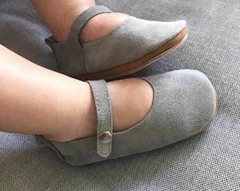 Mary Janes, baby girl shoes, grey suede mary janes, soft soled shoes, hard soles shoes, baby girl shoes, baby shoes, crib shoes