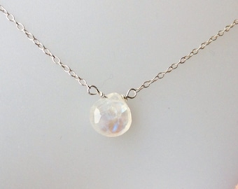 Minimalist Moonstone Necklace, Moomstone Pendant, June birthstone, rainbow moonstone briolette,sterling silver,gold filled, natural gemstone