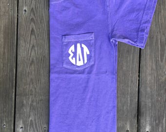 Sigma Delta Tau Comfort Colors Pocket Tee, Big Little Pocket Tee, Comfort Colors Shirt, Monogram Pocket Tee, Sorority Monogram, SDT Shirt