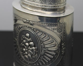 Gift Idea !!! FRENCH Art Nouveau Detailed Repousse Flowers Angels Floral Design Patterned Solid 800 Silver Tea Caddy