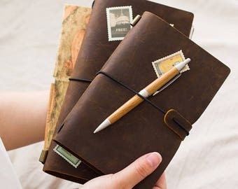 Traveller‘s Journal, Distressed Cow Leather Notebook, Leather Journal, Personalized Journal/Notebook, Fathers' Day Gift, Anniversary Gift