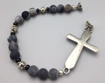 Brushed Silver Cross Bracelet