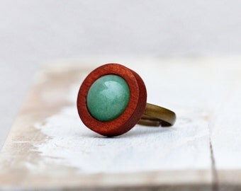 Ring with Wood & Aventurine - feminine, natural jewelery