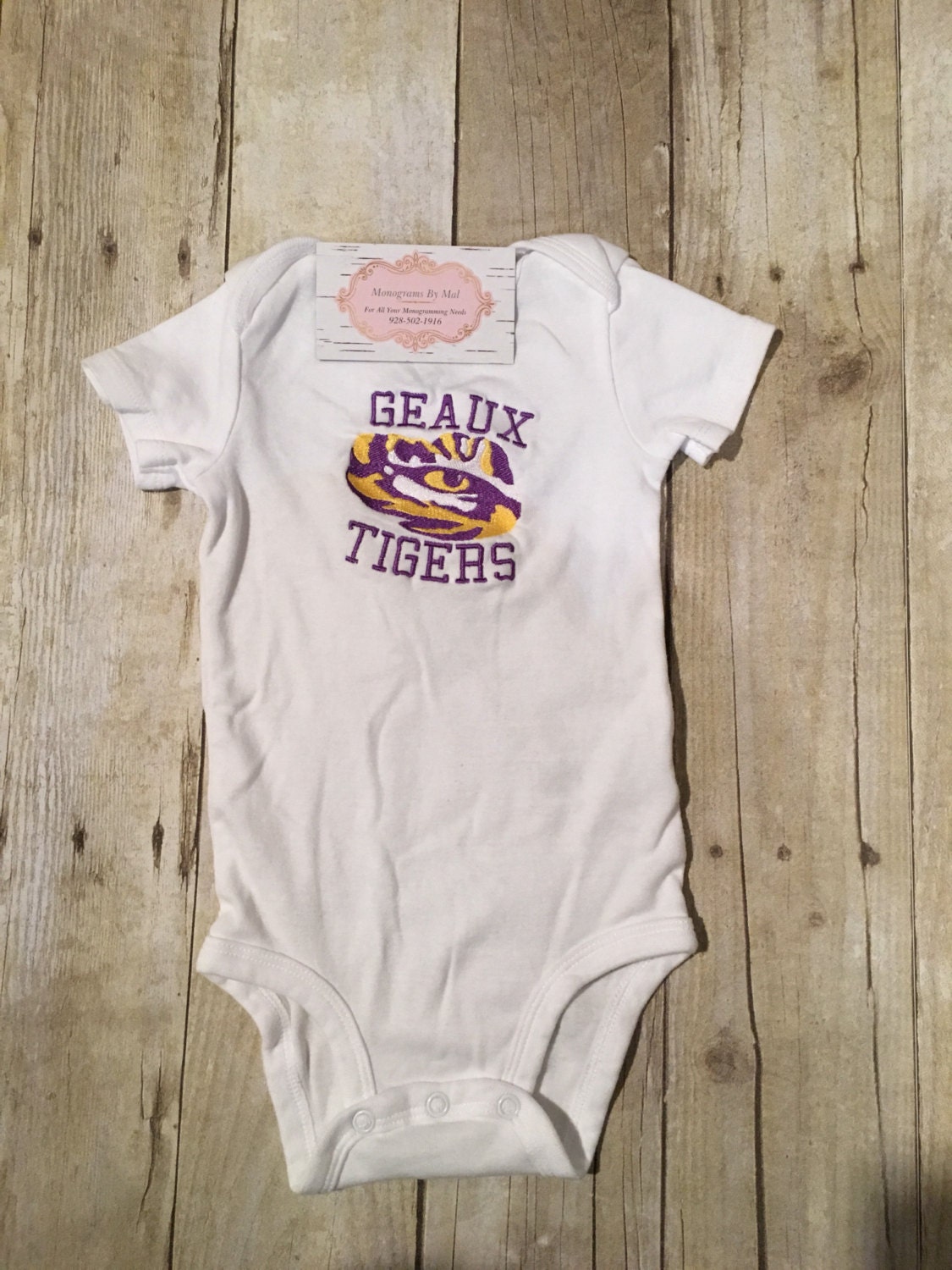 LSU Monogrammed Baby Onesie Geaux Tigers Monogrammed Onesie