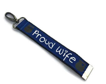 Proud Cop Wife Thin Blue Line Keychain, Thin Blue Line Key Fob, Cop Wife Keychain, Cop Wife Key Fob, I love My Cop