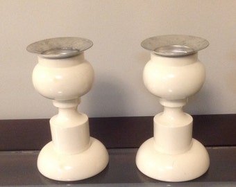Mid Century Modern Aarikka Finland Vintage Cream Coloured Candlesticks, Mid Century Finland Candlesticks, Aarikka Finland Vintage
