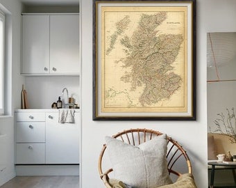Antique Scotland Map 1834, Scotland Map, Scotland Old Map, Vintage Decor, Vintage Map- CP047