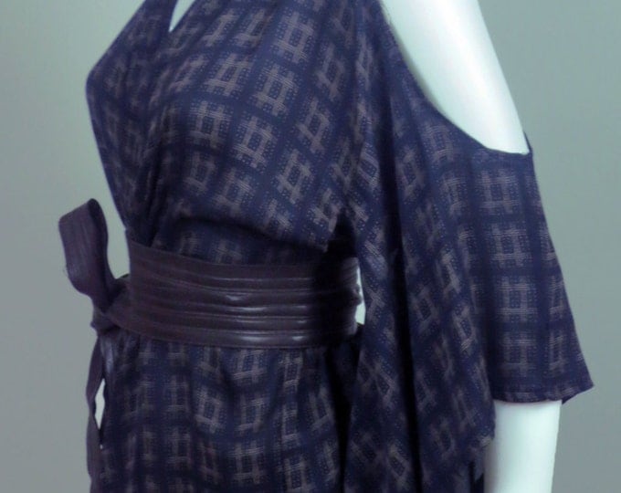 SOLD!!! 80s STELLA robe kimono sleeve style lingerie shoulder cut out geometric print Japanese robe blouse