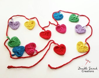 Crochet Heart Bunting - Crochet Hearts Garland / Rainbow Heart Garland / HomeDecor / ChildrenDecor / Gift Ideas / Teacher, Mum or Child Gift