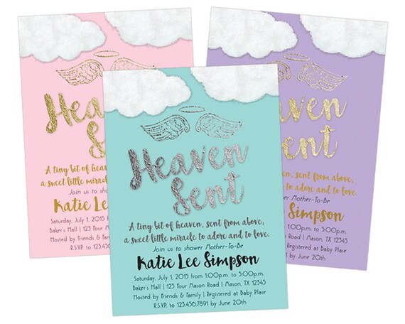 Printable Heaven Sent Baby Shower Invitations - DIY Boy Baby Shower ...