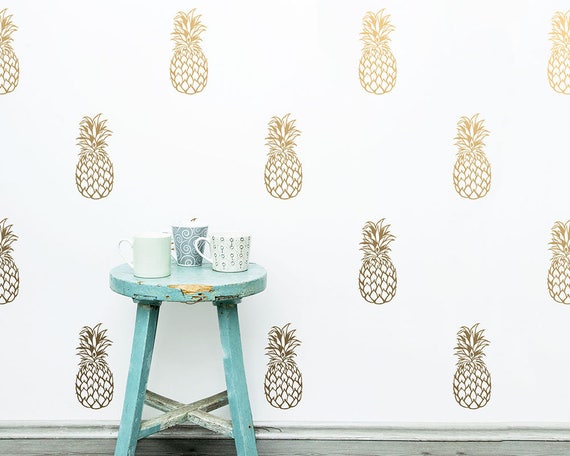 Pineapple Wall Decals - Detailed Vinyl Wall Decals, Unique Pineapple Decor, Gold Decals, Silver Decals, Metallic Wall Decor, Unique Gifts