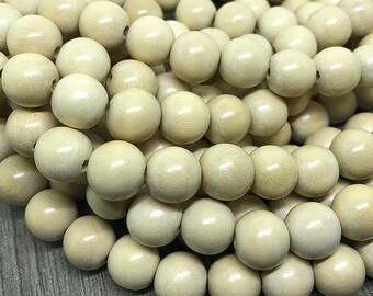 Natural Whitewood Beads, Unbleached Pangantuon Wood, Light Beige Wooden Bead, Ecru Color Beads, Waxed Wood Beads, 10mm - 40 beads (W10-18)