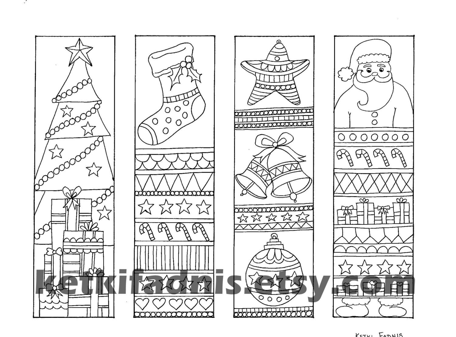 Christmas coloring bookmarks Instant PDF Download