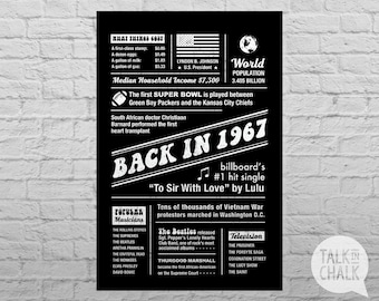 Back In 1967, 50th Birthday DIGITAL Poster, Printable 60th Birthday Sign, 1967 Popular Events Poster, 60th Birthday Gift, 1967 Birthday