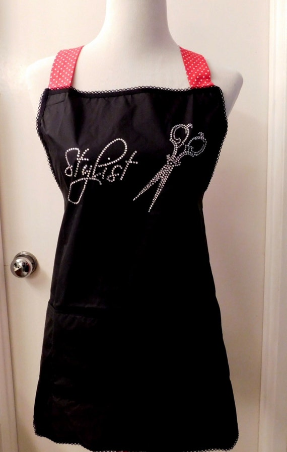 Waterproof HAIR STYLIST apron with shears red and white