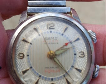 Rare Camy Incabloc Sinusflex Wrist Watch With Alarm Swiss Made