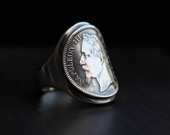 Chevalière en argent - Pièce de monnaie - Napoléon