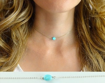 Turquoise choker - choker necklace - gold filled - sterling silver - rose gold filled - delicate necklace