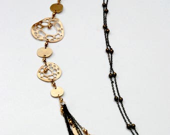 sautoir "trois éponges" laiton / "tree sponges" brass long necklace