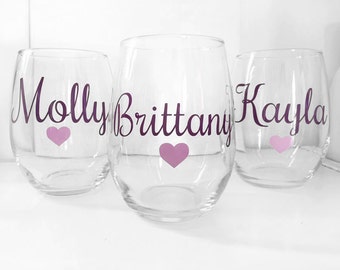 SET OF 8, Custom wine glass, Bridal shower gift, maid of honor gift, Bridal gift, custom bridal gift,personalized wine glass, bridesmaid cup