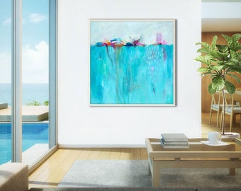 Coastal wall art, soothing art blue marine wall art,, abstract art painting PRINT, large original painting print, contemporary art GICLEE