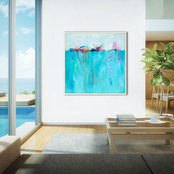 Coastal wall art soothing art blue marine wall art abstract