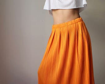 Fanta / ISSEY MIYAKE / Pleats Please / long pleated skirt / Orange / Vintage / Made In Japan