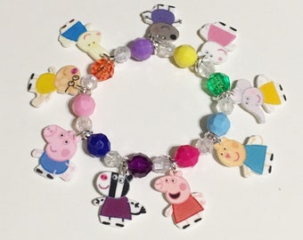Peppa Pig Charm Bracelet, Peppa Pig Charm Bracelet, Peppa Pig Charm Necklace, Peppa Pig Party Favors, Peppa Pig Party Favors