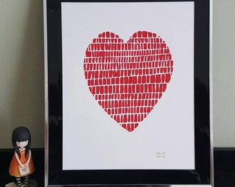Red Love Heart - Framed Lino Print - Limited Edition