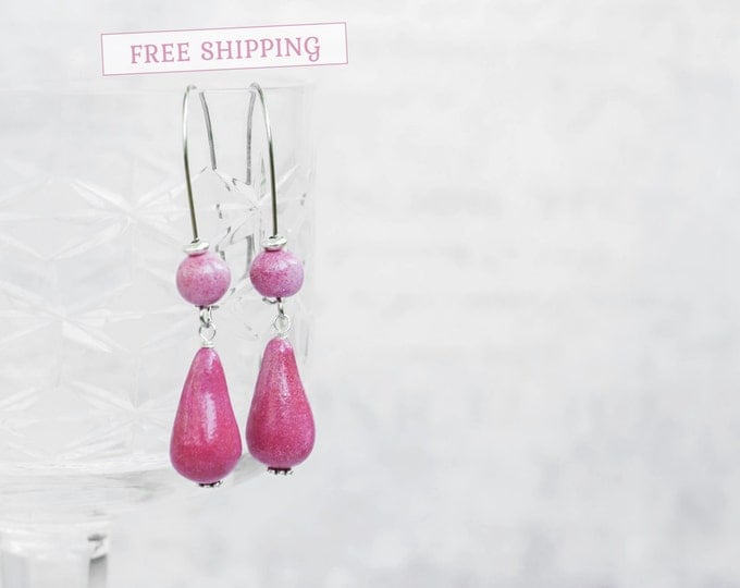 Fuschia earrings, Fuschia pink earrings, Fuchsia earrings, Fuchsia pink earrings, Hot pink earrings, Hot pink drop earrings