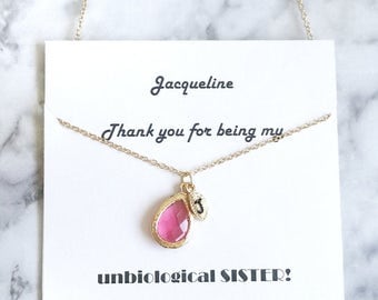 BFF necklace gift, Best Friend Necklace, Crystal Initial Necklace, Personalized Initial Crystal Necklace, Unbiological Sister Necklace, gift
