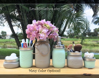 mason jar bathroom set wedding gift bathroom accessories farmhouse decor shabby - Bathroom Accessories Etsy mason jar bathroom set wedding gift bathroom accessories farmhouse decor shabby - Bathroom Accessories Etsy