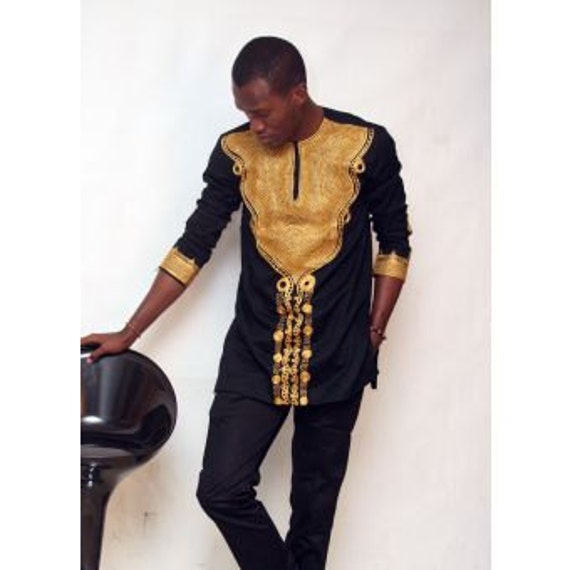 Etu African Shirt . Man Shirt.  Gold embroidery