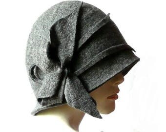 Grey Felted Hat felt hat Cloche Hat Fapper 1920 Hat Art Gray Hat Cloche Victorian 1920's Wool Women's hat