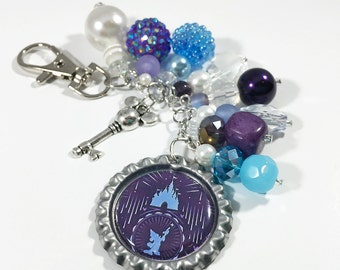 Sorcerer Mickey Purse Charm / Disney World Disneyland 2017 Disney Dooney & Bourke / Mickey Mouse Bottlecap Pendant Beaded Jewelry Keychain