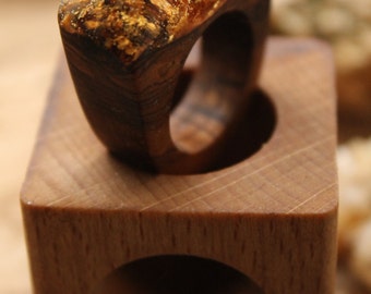 Amber ring Gold ring Resin wood ring Woman ring Artistic jewelry Wooden jewelry Brown ring Lover ring Organic ring Wooden fashion ring wood