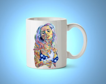 Friend gifts Coffee mug Friendship gift Tea mug Tea cup Ceramic mug Pottery mug Tea lover Psychedelic art Cute tea mug Rainbow mug Printed