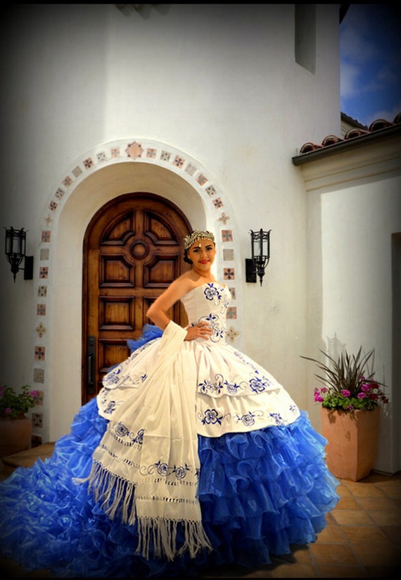 Custom made Made Royal Blue Mexican  quinceanera  Quincea era