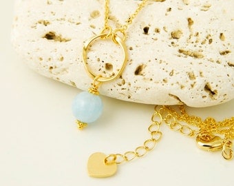 Aquamarine Necklace Delicate Gemstone Necklace Gold Circle Pendant Necklace Pale Blue Stone Necklace Aquamarine Jewelry Open Circle Necklace