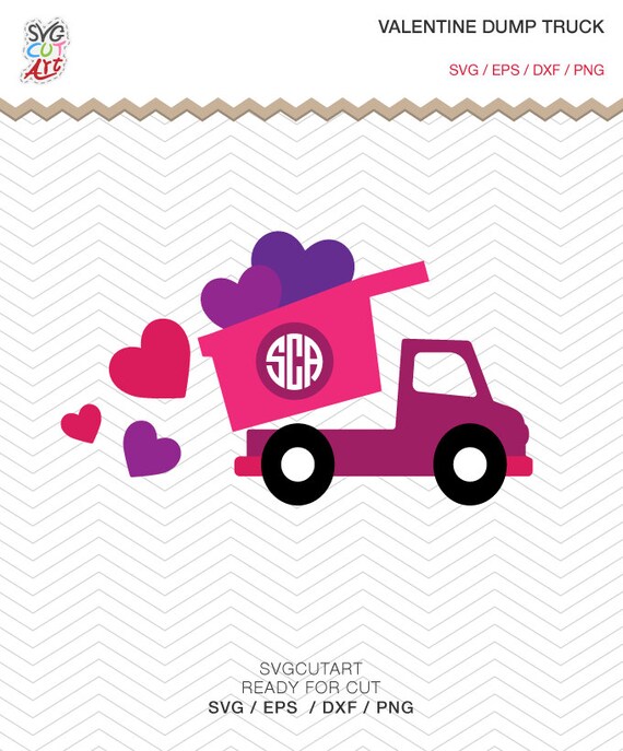 Valentine Hearts Dump Truck SVG DXF PNG eps Cricut Design