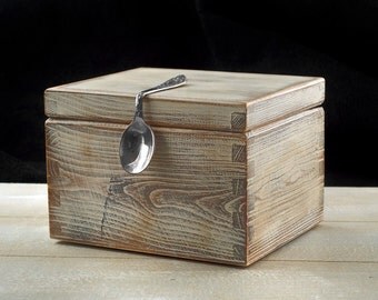 Recipes Box Vintage Wooden & Spoon Handle Art Deco Shabby Chic Cream White with Recipe Box Cards~Country Style~Wedding Bridal shower gift
