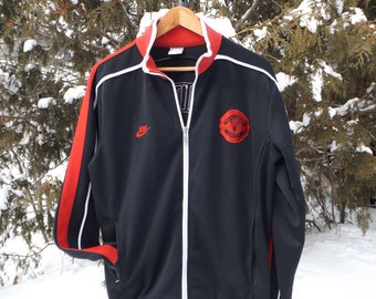 90s Nike Manchester United Track Jacekt NIke Sweater Zip Up Jacket Football Man Utd Nike Vintage Windbreaker Black Red White Size Large