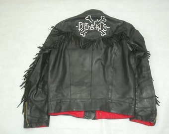 Vintage British Black Leather Fringed Cafe Racer Motorcycle Jacket YKK & Newey Large